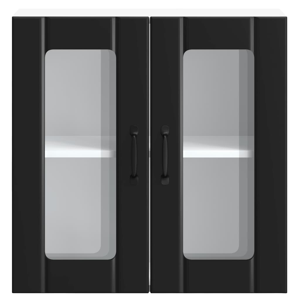 vidaXL Kitchen Wall Cabinet with Glass Door Lucca Black Engineered Wood 6