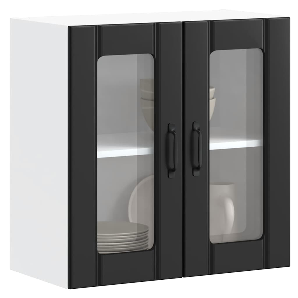 vidaXL Kitchen Wall Cabinet with Glass Door Lucca Black Engineered Wood 1