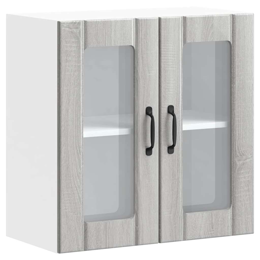 Kitchen Wall Cabinet with Glass Door "Lucca" Grey sonoma 1x wall corner cabinet 57 cm wide 100 cm high–2x wall glass cabinet (1 door) 40 cm wide 40 cm high 1x wall glass cabinet (2 doors) 60 cm wide 60 cm high