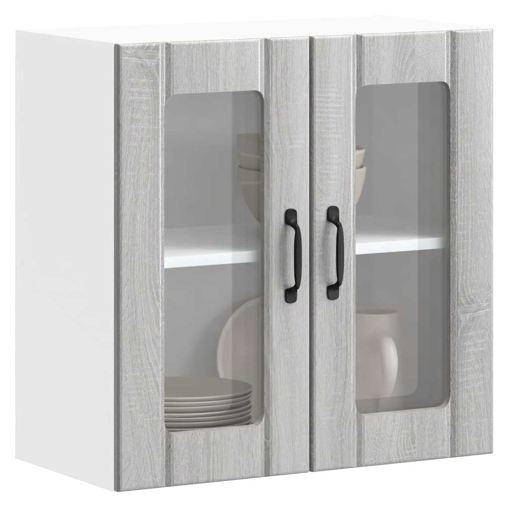 Kitchen Wall Cabinet with Glass Door "Lucca" Grey sonoma 1x wall corner cabinet 57 cm wide 100 cm high–2x wall glass cabinet (1 door) 40 cm wide 40 cm high 1x wall glass cabinet (2 doors) 60 cm wide 60 cm high