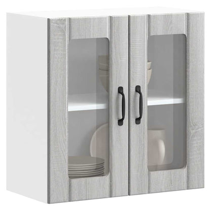 Kitchen Wall Cabinet with Glass Door "Lucca" Grey sonoma 1x wall corner cabinet 57 cm wide 100 cm high–2x wall glass cabinet (1 door) 40 cm wide 40 cm high 1x wall glass cabinet (2 doors) 60 cm wide 60 cm high