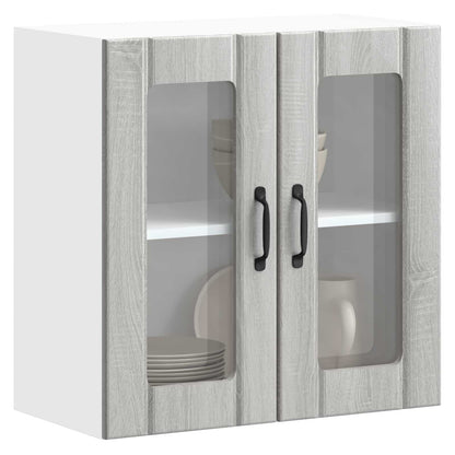 Kitchen Wall Cabinet with Glass Door "Lucca" Grey sonoma 1x wall corner cabinet 57 cm wide 100 cm high–2x wall glass cabinet (1 door) 40 cm wide 40 cm high 1x wall glass cabinet (2 doors) 60 cm wide 60 cm high