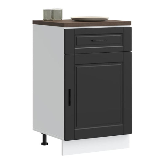 Kitchen Base Cabinet "Porto" Engineered Wood Black 1x bottom cabinet (1 door 1 drawer) 30 cm wide 81.5 cm high–1x wall cabinet (1 door) 30 cm wide 100 cm high 1x bottom cabinet (1 door 1 drawer) 50 cm wide 81.5 cm high