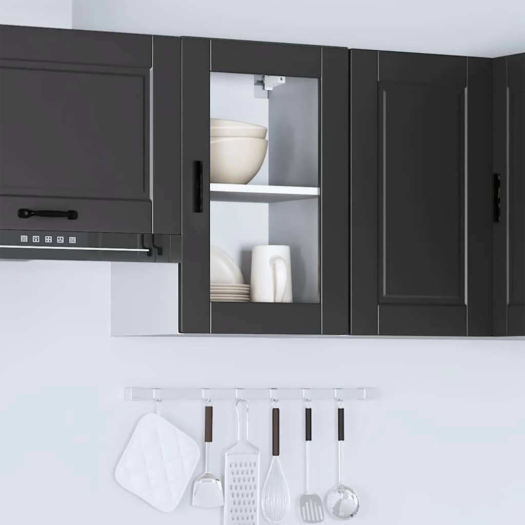 vidaXL Kitchen Wall Cabinet with Glass Door Porto Black 3
