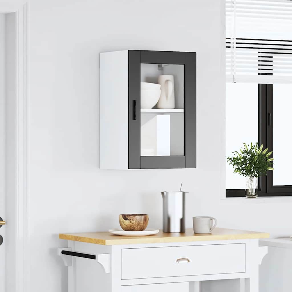 vidaXL Kitchen Wall Cabinet with Glass Door Porto Black 1