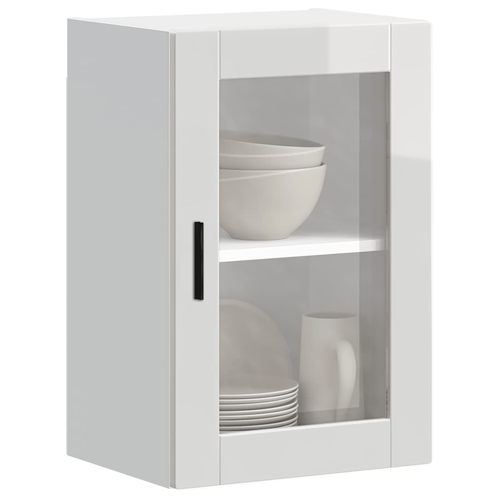 vidaXL Kitchen Wall Cabinet with Glass Door Porto High Gloss White 4