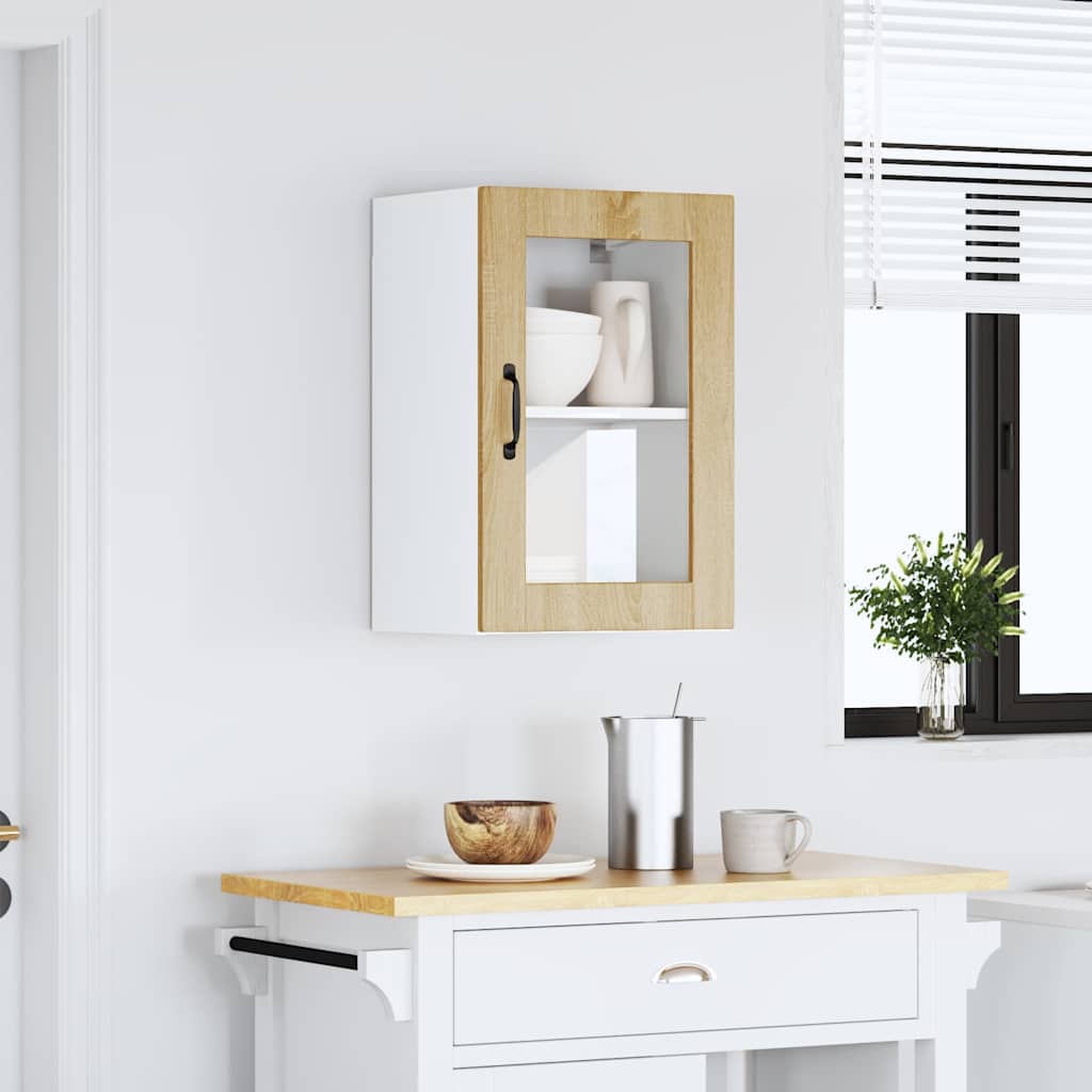 vidaXL Kitchen Wall Cabinet with Glass Door Porto Sonoma Oak 3