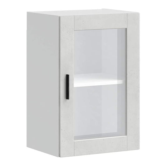 Kitchen Wall Cabinet with Glass Door "Porto" Concrete grey 1x wall glass cabinet (1 door) 40 cm wide 40 cm high–2x wall glass cabinet (1 door) 40 cm wide 80 cm high 1x wall glass cabinet (1 door) 40 cm wide 60 cm high