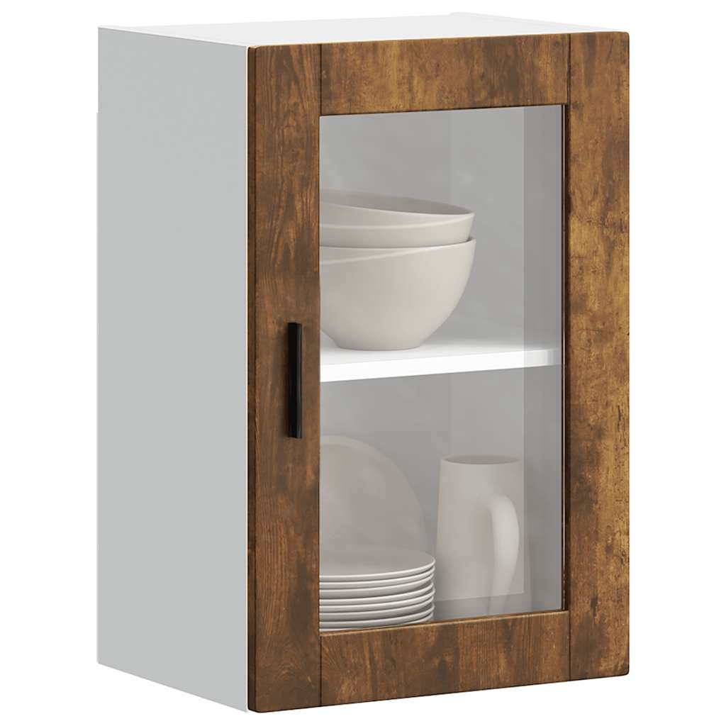 vidaXL Kitchen Wall Cabinet with Glass Door Porto Smoked Oak 4