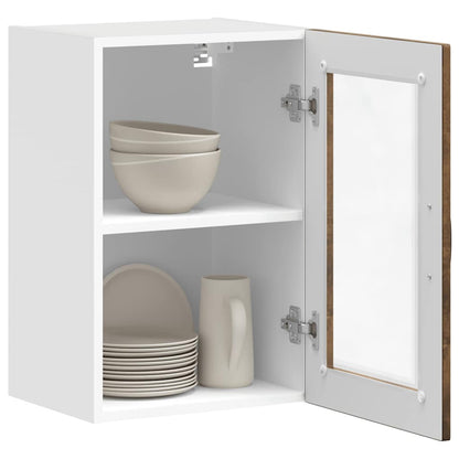vidaXL Kitchen Wall Cabinet with Glass Door Porto Smoked Oak 5