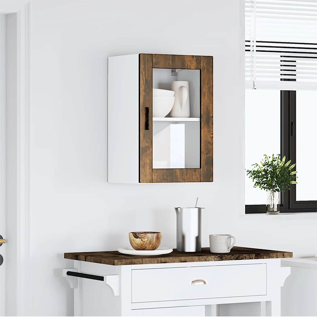 vidaXL Kitchen Wall Cabinet with Glass Door Porto Smoked Oak 1