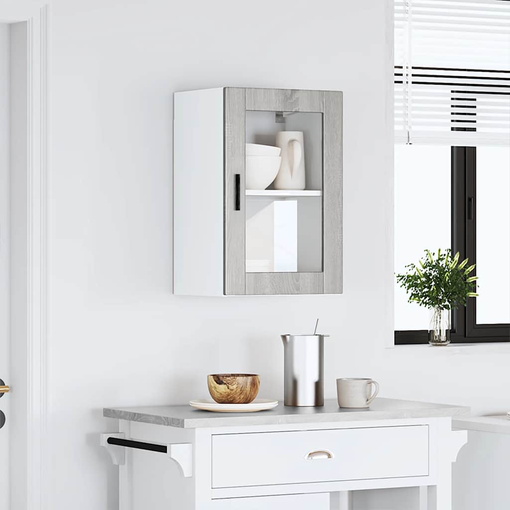 vidaXL Kitchen Wall Cabinet with Glass Door Porto Grey Sonoma 1
