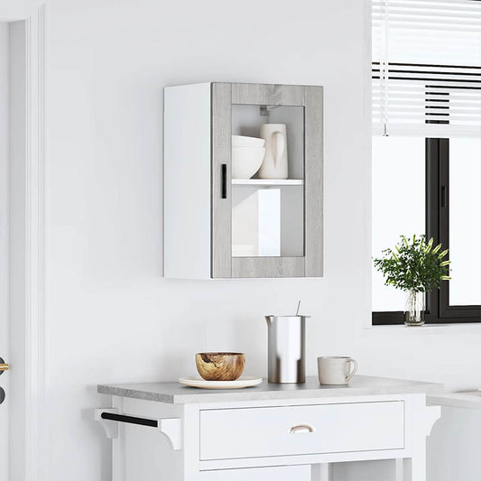 Kitchen Wall Cabinet with Glass Door "Porto" Grey Sonoma 1x wall glass cabinet (1 door) 40 cm wide 60 cm high