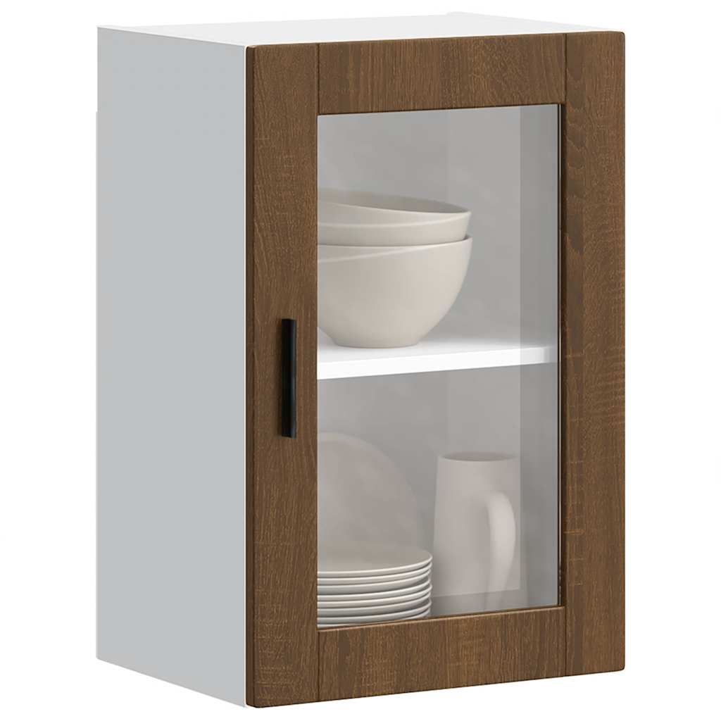 vidaXL Kitchen Wall Cabinet with Glass Door Porto Brown Oak 4