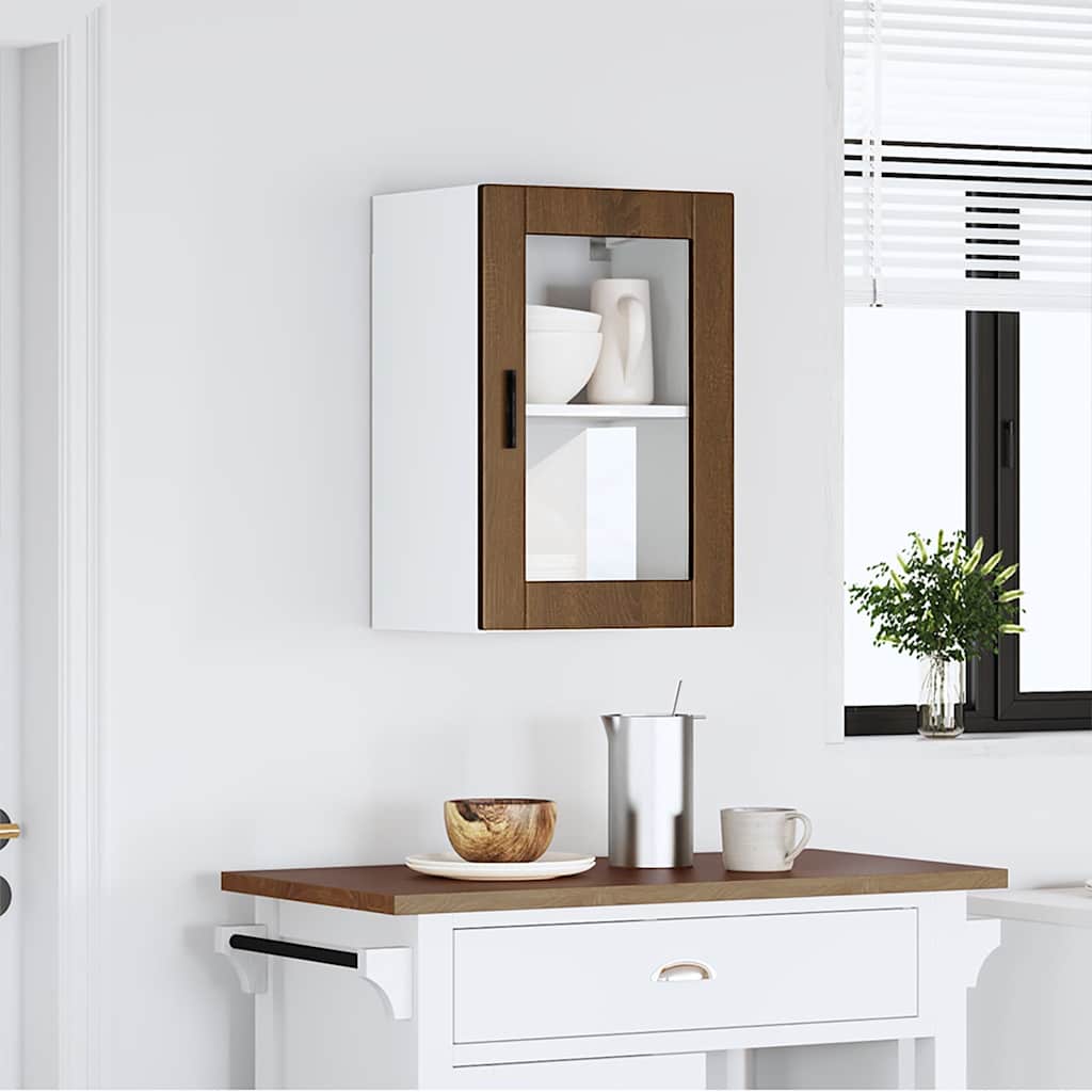 vidaXL Kitchen Wall Cabinet with Glass Door Porto Brown Oak 1