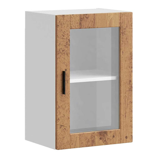 Kitchen Wall Cabinet with Glass Door "Porto" Old wood 1x wall corner cabinet 57 cm wide 100 cm high–2x wall glass cabinet (1 door) 40 cm wide 40 cm high 1x wall glass cabinet (1 door) 40 cm wide 60 cm high