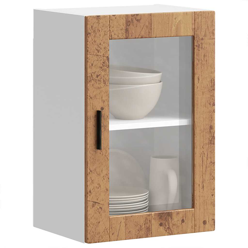 vidaXL Kitchen Wall Cabinet with Glass Door Porto Old Wood 4