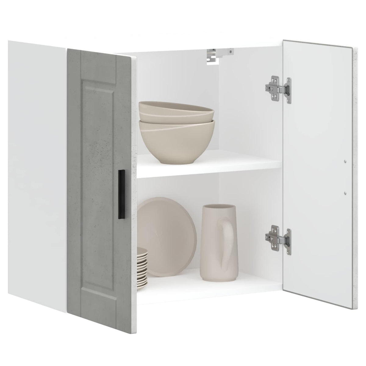 Kitchen Wall Cabinet "Porto" Engineered Wood Concrete grey 1x wall cabinet (1 door) 40 cm wide 60 cm high–1x wall corner cabinet 57 cm wide 100 cm high 1x wall cabinet (2 doors) 60 cm wide 60 cm high