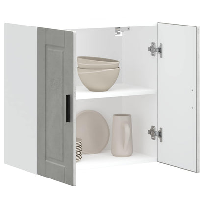 Kitchen Wall Cabinet "Porto" Engineered Wood Concrete grey 1x wall cabinet (1 door) 40 cm wide 60 cm high–1x wall corner cabinet 57 cm wide 100 cm high 1x wall cabinet (2 doors) 60 cm wide 60 cm high