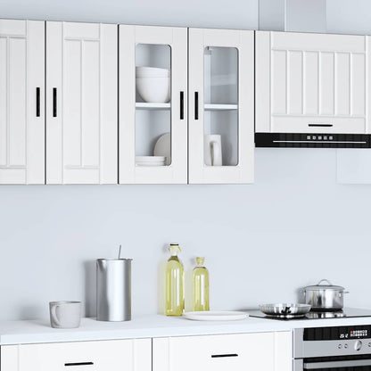 Kitchen Wall Cabinet with Glass Door "Porto" White 1x wall corner cabinet 57 cm wide 100 cm high–2x wall glass cabinet (1 door) 40 cm wide 40 cm high 1x wall glass cabinet (2 doors) 60 cm wide 60 cm high