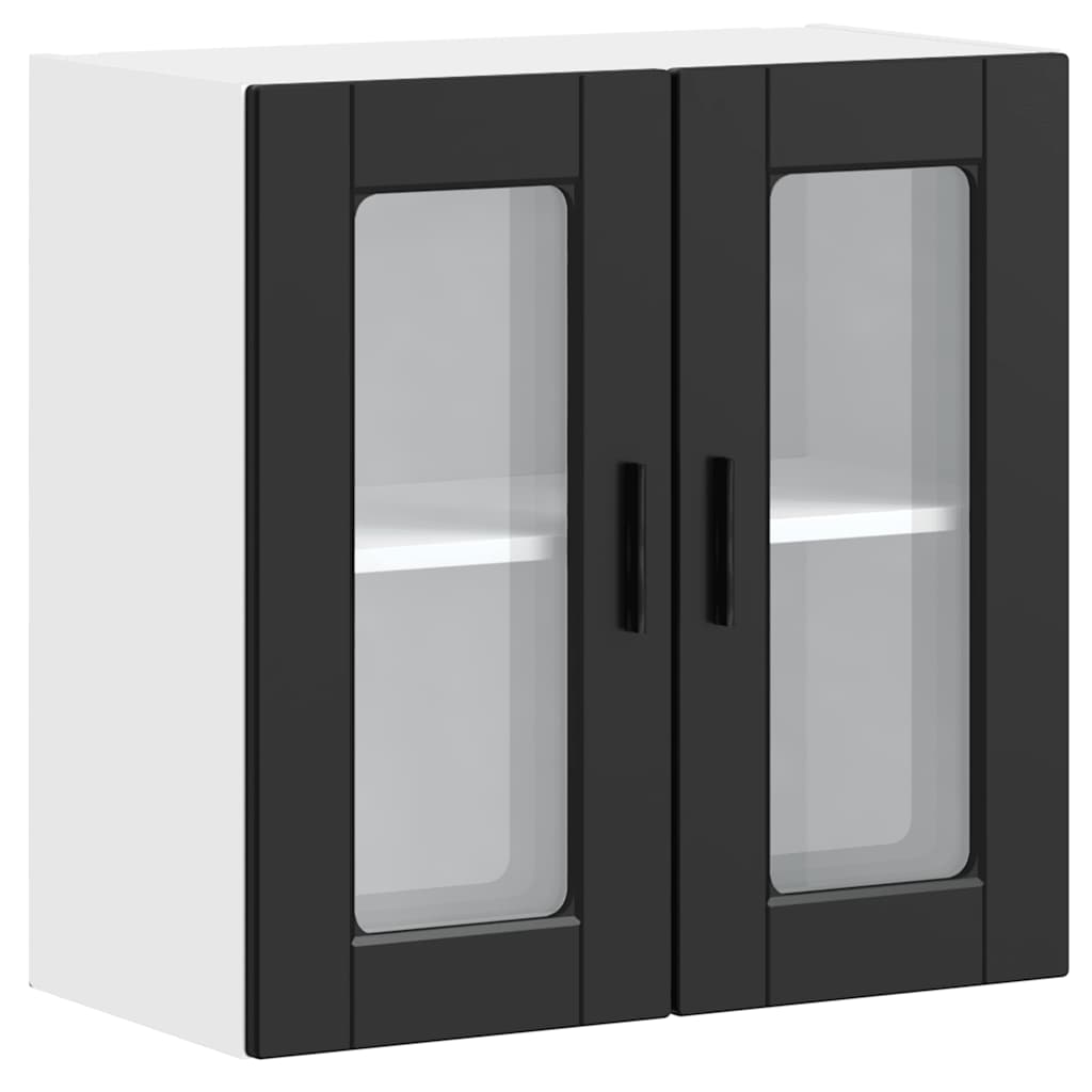 vidaXL Kitchen Wall Cabinet with Glass Door Porto Black 2