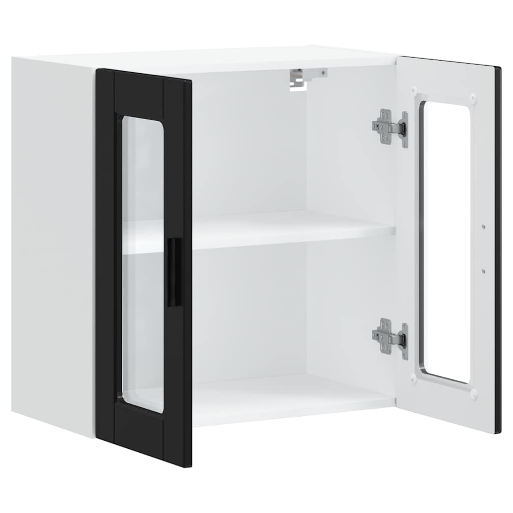vidaXL Kitchen Wall Cabinet with Glass Door Porto Black 4
