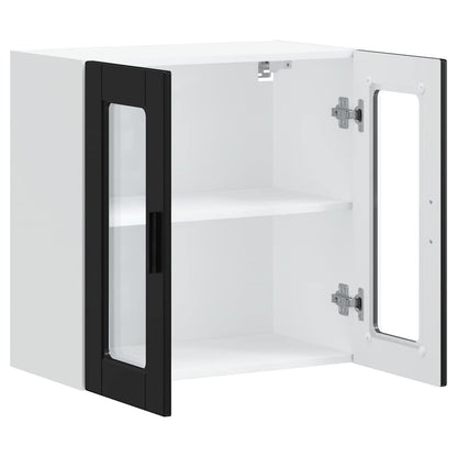 vidaXL Kitchen Wall Cabinet with Glass Door Porto Black 4