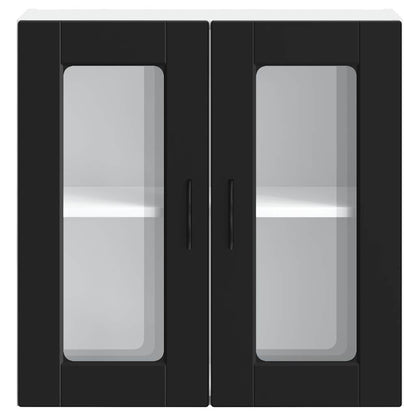 vidaXL Kitchen Wall Cabinet with Glass Door Porto Black 5