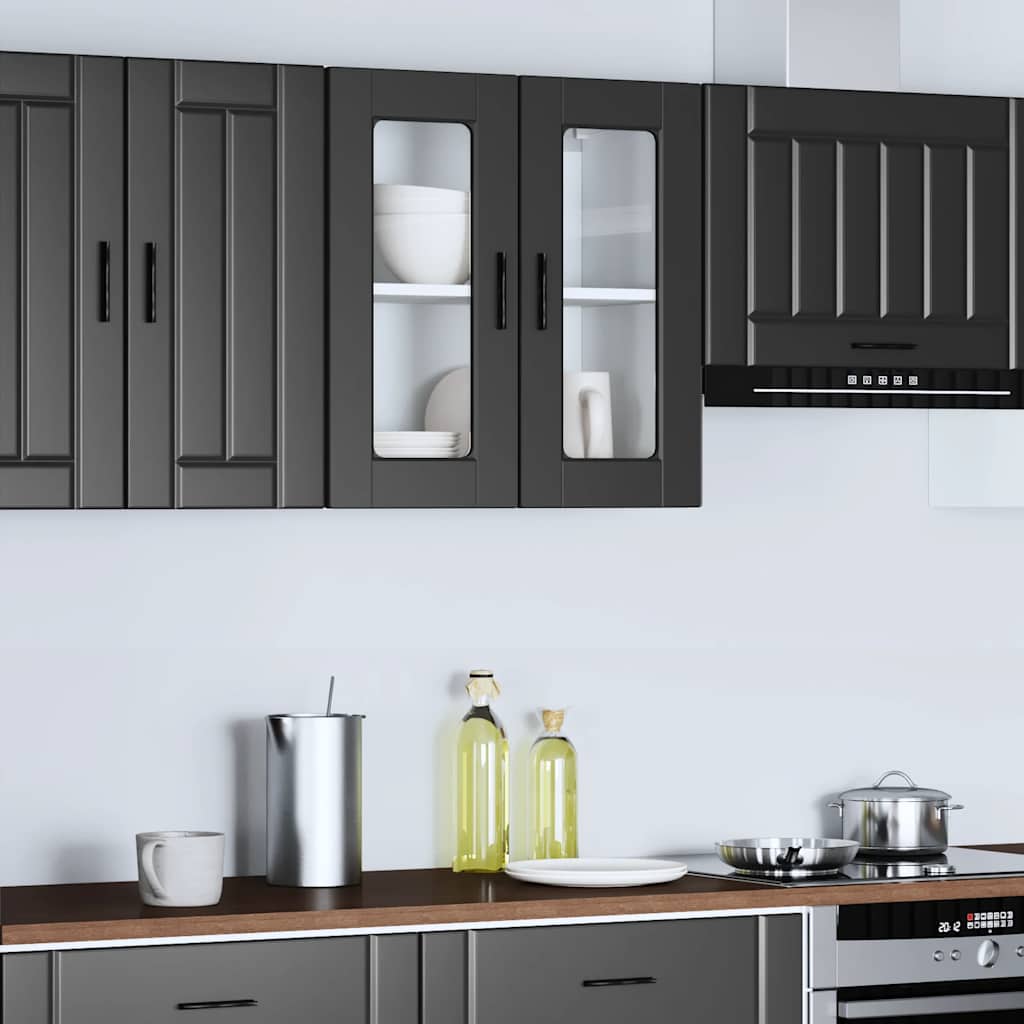 vidaXL Kitchen Wall Cabinet with Glass Door Porto Black 1