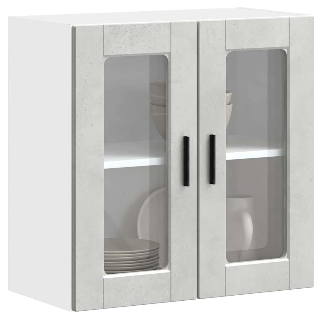 vidaXL Kitchen Wall Cabinet with Glass Door Porto Concrete Grey 4