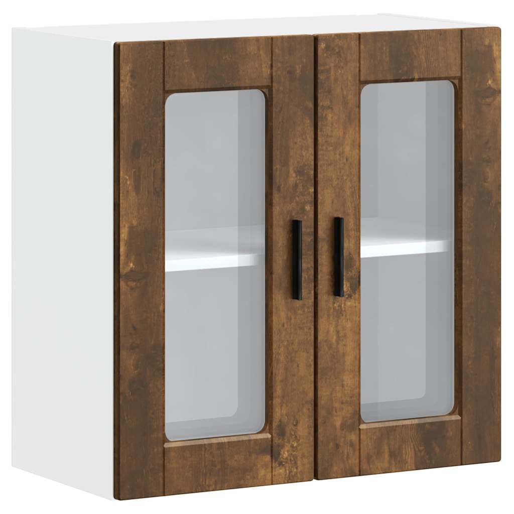 vidaXL Kitchen Wall Cabinet with Glass Door Porto Smoked Oak 2