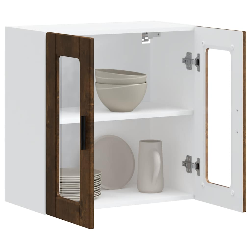 vidaXL Kitchen Wall Cabinet with Glass Door Porto Smoked Oak 3