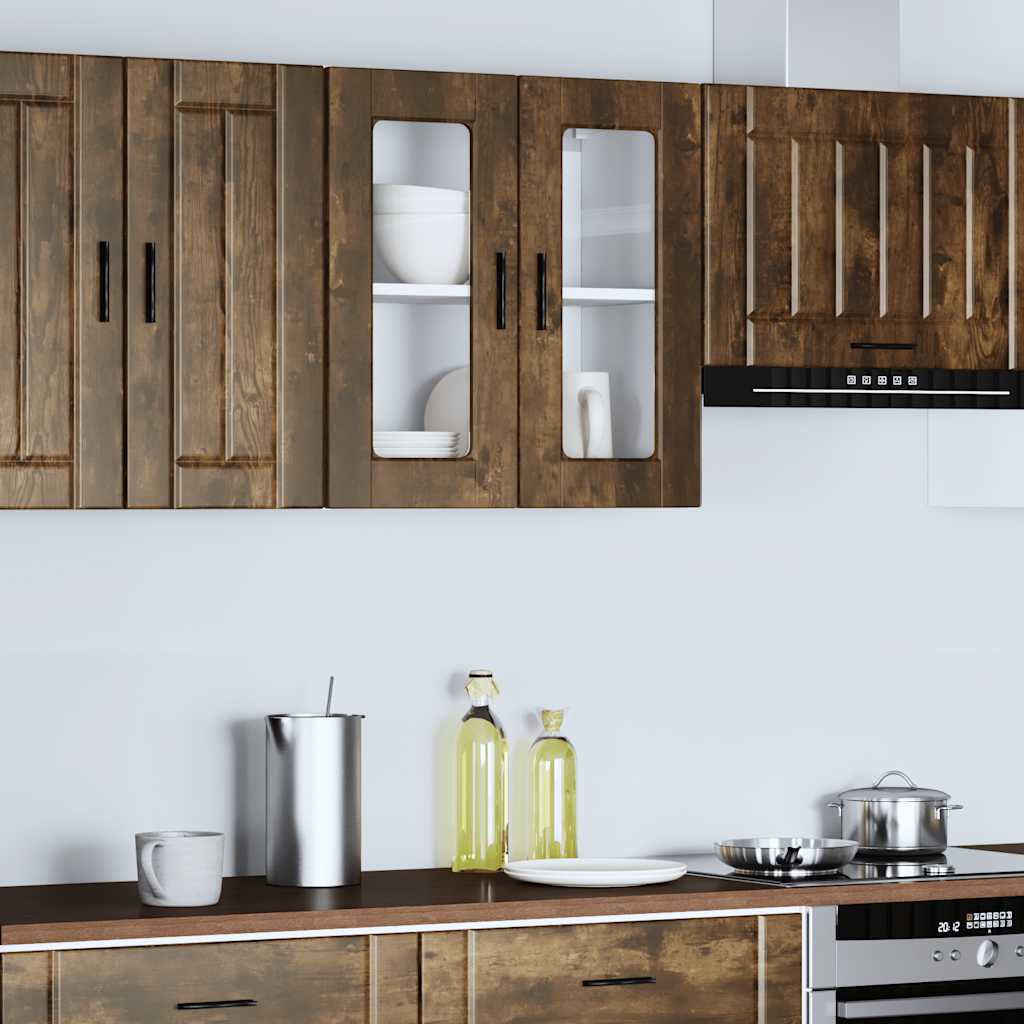 vidaXL Kitchen Wall Cabinet with Glass Door Porto Smoked Oak 1