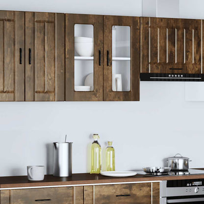 vidaXL Kitchen Wall Cabinet with Glass Door Porto Smoked Oak 1