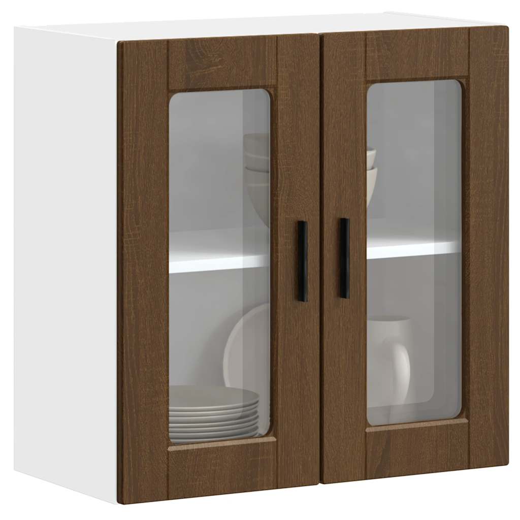 vidaXL Kitchen Wall Cabinet with Glass Door Porto Brown Oak 4