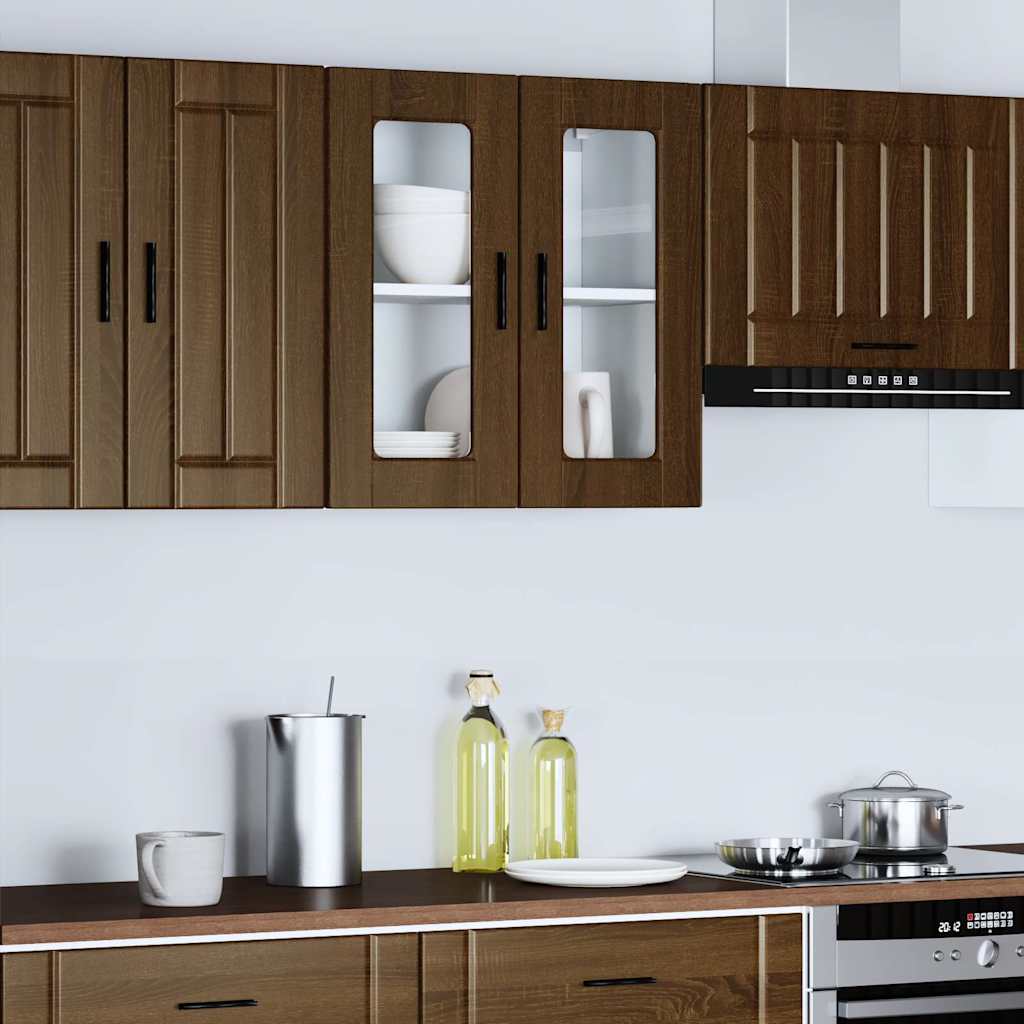 vidaXL Kitchen Wall Cabinet with Glass Door Porto Brown Oak 1