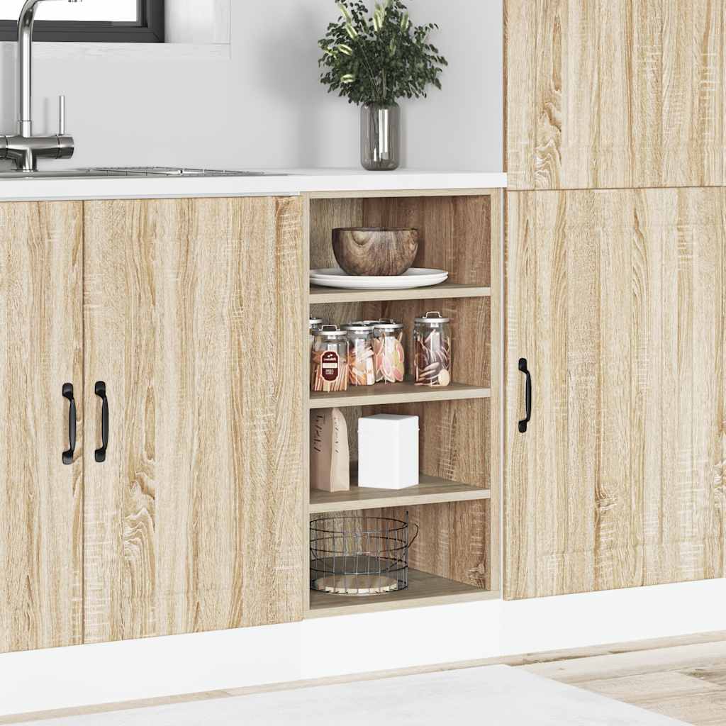 Kitchen Base Cabinet "Lyon" Engineered Wood Sonoma oak 1x bottom cabinet (1 door 1 drawer) 30–1x hanging cabinet (1 door) 30 cm wide 100 cm high 1x bottom cabinet (4 shelves) 40 cm