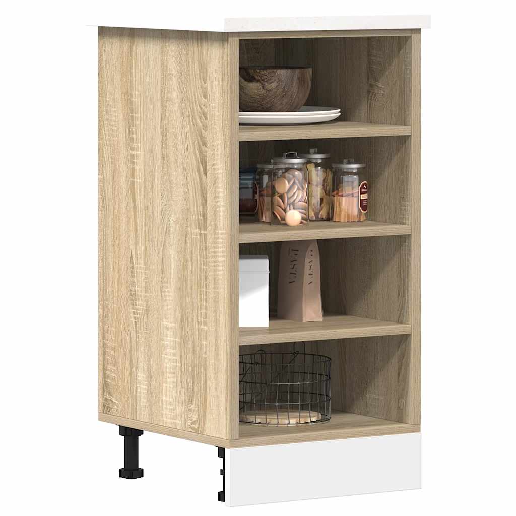Kitchen Base Cabinet "Lyon" Engineered Wood Sonoma oak 1x bottom cabinet (1 door 1 drawer) 30–1x hanging cabinet (1 door) 30 cm wide 100 cm high 1x bottom cabinet (4 shelves) 40 cm
