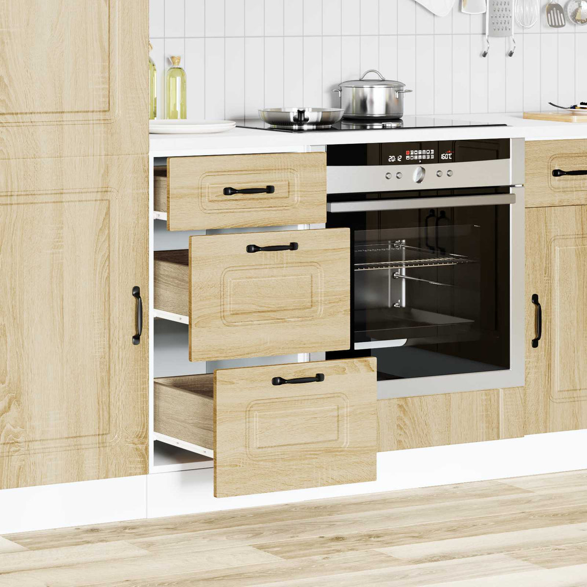 Kitchen Base Cabinet "Kalmar" Engineered Wood Sonoma Oak 1x bottom cabinet (3 drawers) 40 cm wide 81.5 cm high
