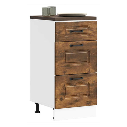 Kitchen Base Cabinet "Kalmar" Engineered Wood Smoked Oak 1x bottom cabinet (3 drawers) 40 cm wide 81.5 cm high
