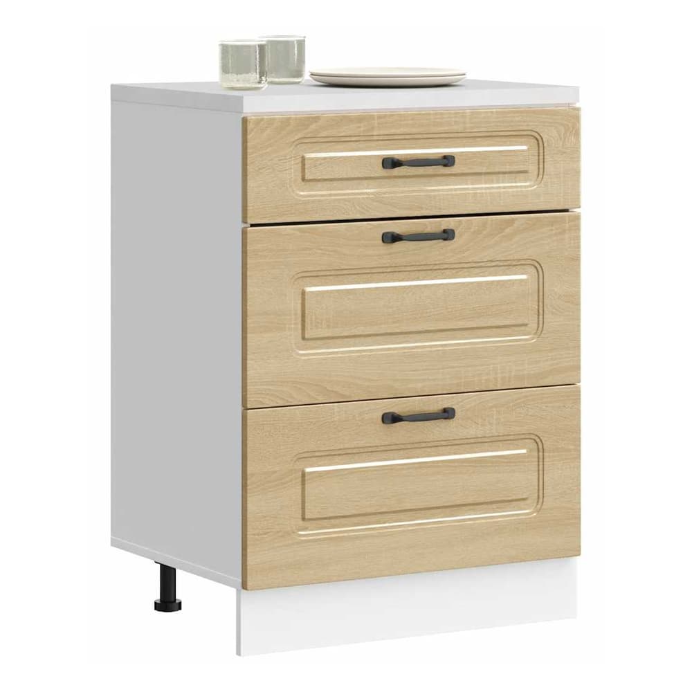 Kitchen Base Cabinet "Kalmar" Engineered Wood Sonoma Oak 1x bottom cabinet (3 drawers) 60 cm wide 81.5 cm high