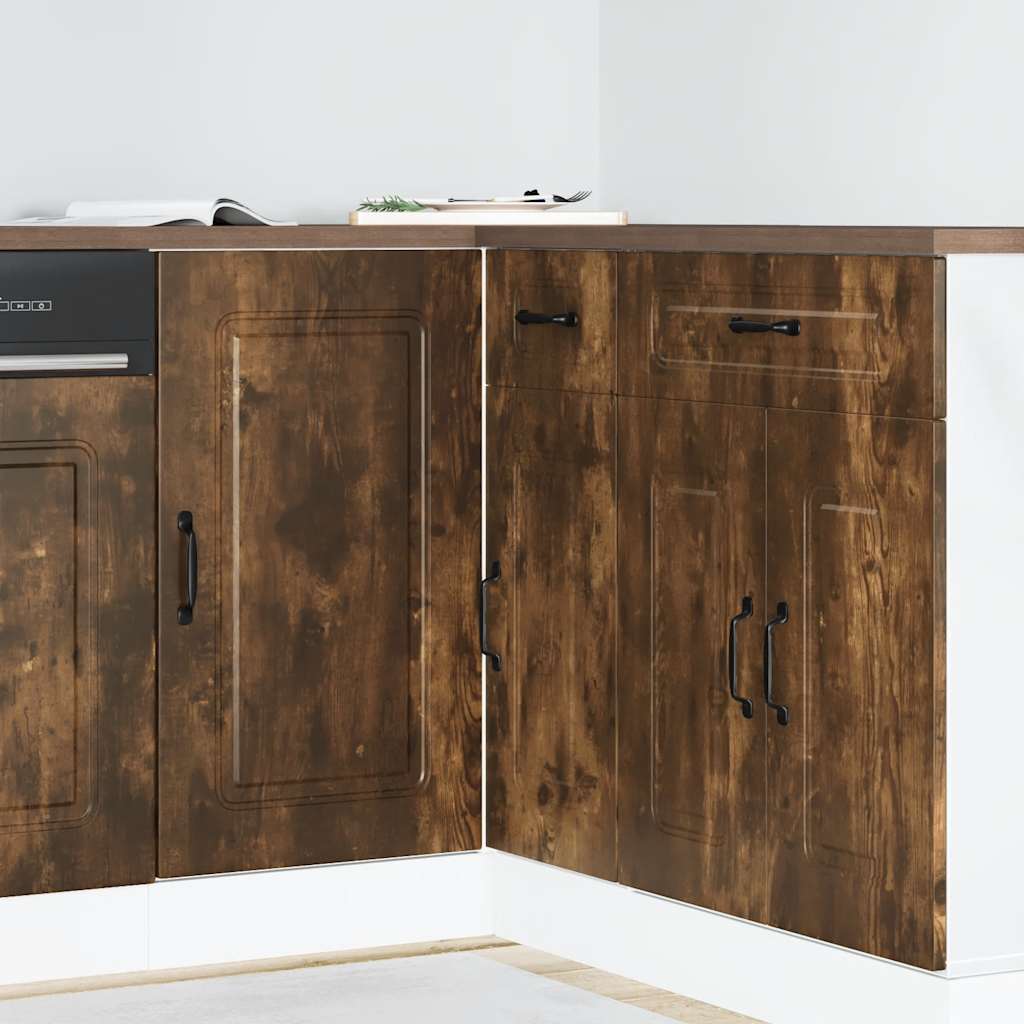 Kitchen Base Cabinet "Kalmar" Engineered Wood Smoked Oak 1x corner bottom cabinet (1 door) 86 cm wide 81.5 cm high