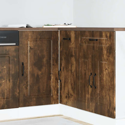 Kitchen Base Cabinet "Kalmar" Engineered Wood Smoked Oak 1x corner bottom cabinet (1 door) 86 cm wide 81.5 cm high