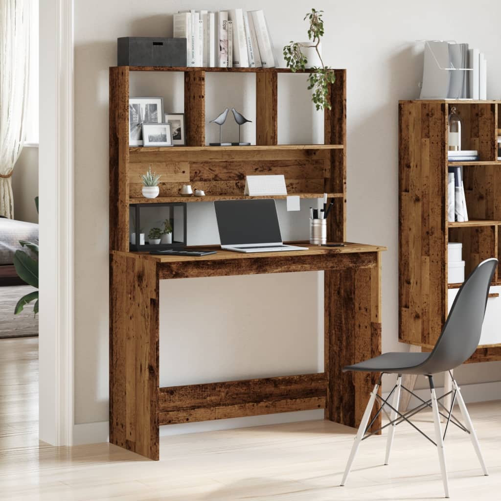 vidaXL Desk with Shelves Old Wood 102x45x148 cm Engineered Wood 2