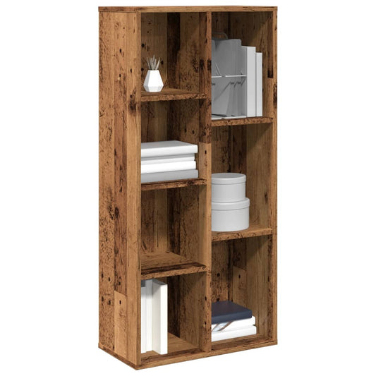 vidaXL Book Cabinet Old Wood filled with books and decorative items on its various shelves