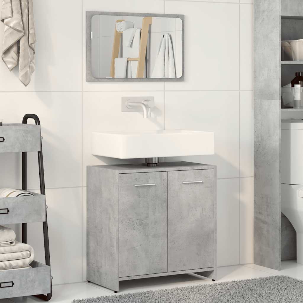 vidaXL Bathroom Cabinet with Mirror Concrete Grey Engineered Wood 3