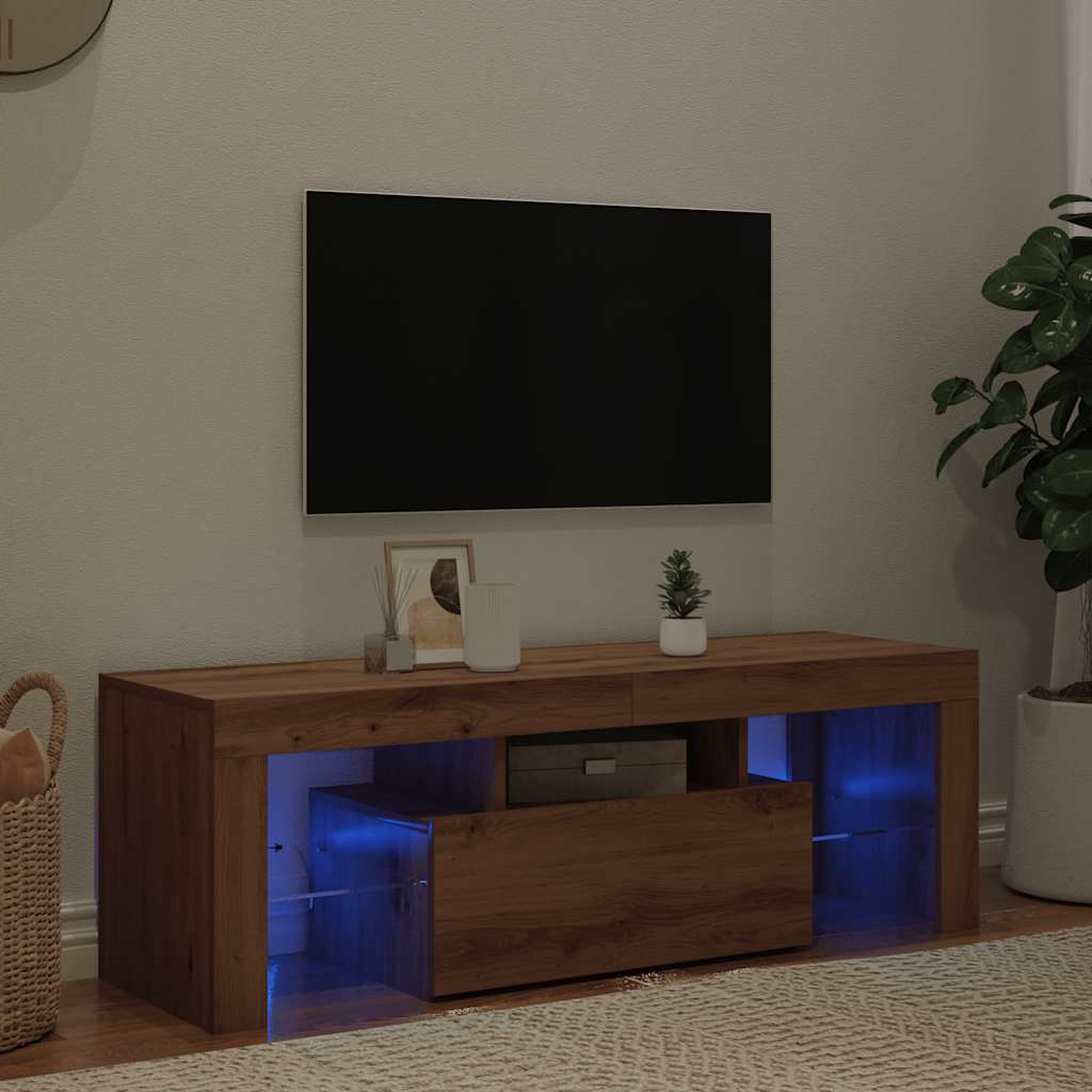 vidaXL TV Cabinet with LED Lights Artisan Oak 120x36.5x40 cm Engineered Wood 3