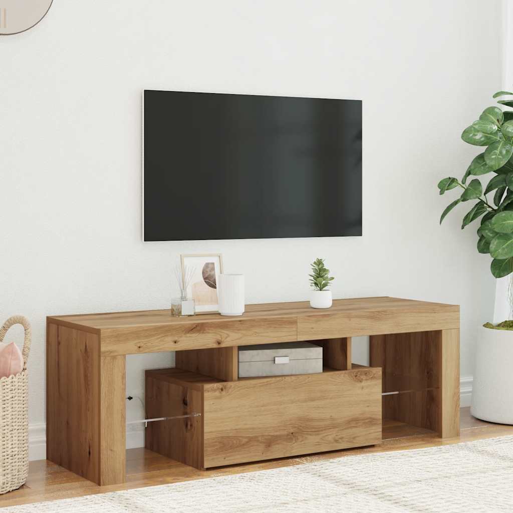 vidaXL TV Cabinet with LED Lights Artisan Oak 120x36.5x40 cm Engineered Wood 1