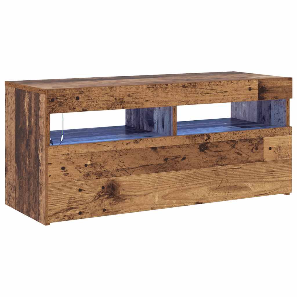 vidaXL TV Cabinet with LED Lights Old Wood 90x35x40 cm Engineered Wood 2