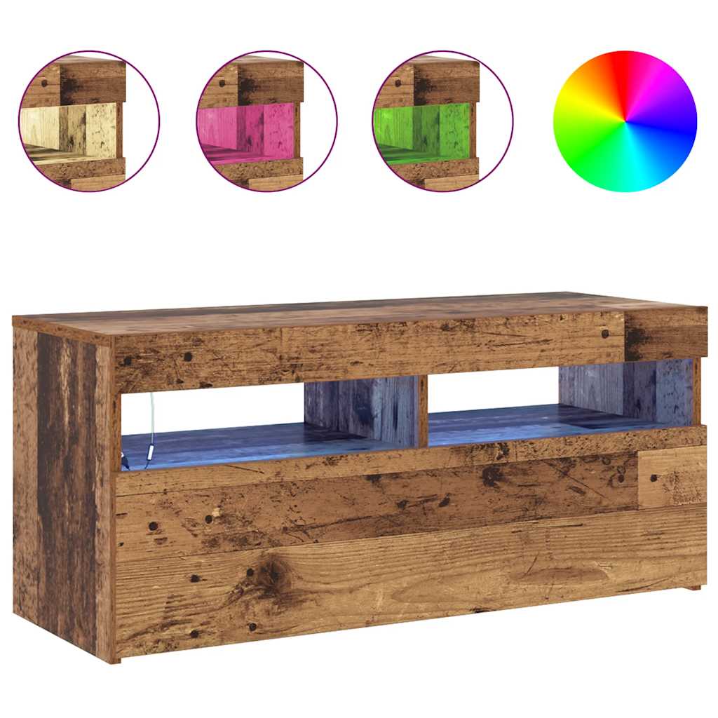 vidaXL TV Cabinet with LED Lights Old Wood 90x35x40 cm Engineered Wood 4